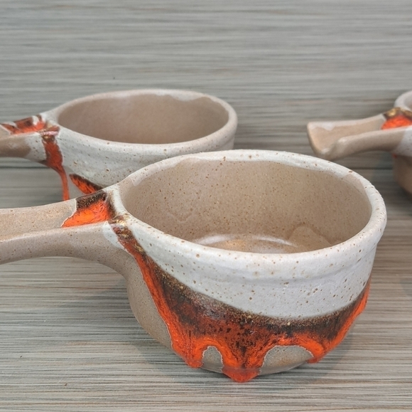 VINTAGE Laurentian pottery set of 4 soup bowl orange lava drip glaze # 643 - Picture 6 of 16